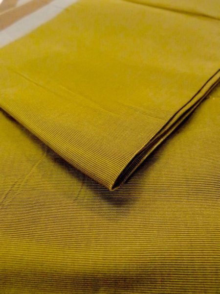 Photo8: M0901Q Vintage Japanese Kimono   Olive HANHABA OBI half width sash Stripes Silk. (Grade D) (8)