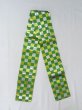 Photo1: M0901T Vintage Japanese Kimono  Shiny Green HANHABA OBI half width sash Plaid Checks Silk. (Grade C) (1)