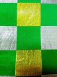 Photo5: M0901T Vintage Japanese Kimono  Shiny Green HANHABA OBI half width sash Plaid Checks Silk. (Grade C) (5)