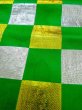 Photo6: M0901T Vintage Japanese Kimono  Shiny Green HANHABA OBI half width sash Plaid Checks Silk. (Grade C) (6)