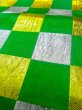 Photo8: M0901T Vintage Japanese Kimono  Shiny Green HANHABA OBI half width sash Plaid Checks Silk. (Grade C) (8)