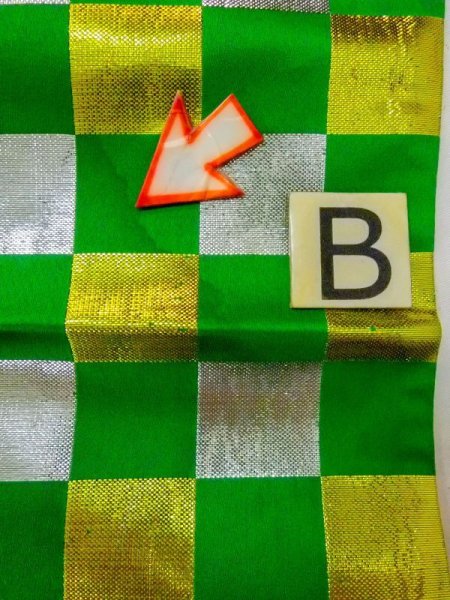 Photo11: M0901T Vintage Japanese Kimono  Shiny Green HANHABA OBI half width sash Plaid Checks Silk. (Grade C) (11)