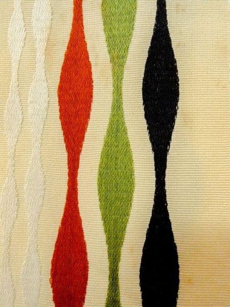 Photo3: M0901V Vintage Japanese Kimono   Off White HANHABA OBI half width sash Abstract pattern Silk. (Grade D) (3)