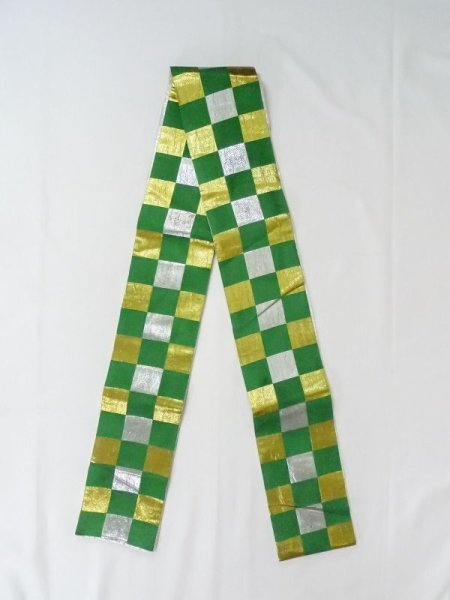 Photo1: M0901W Vintage Japanese Kimono   Green HANHABA OBI half width sash Quadrangle Silk. (Grade C) (1)