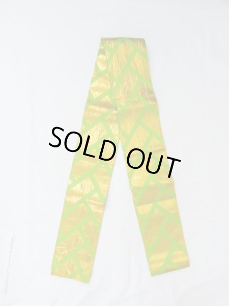 Photo2: M0902D Vintage Japanese Kimono   Yellowish Green HANHABA OBI half width sash Wickerworks Silk. (Grade B) (2)