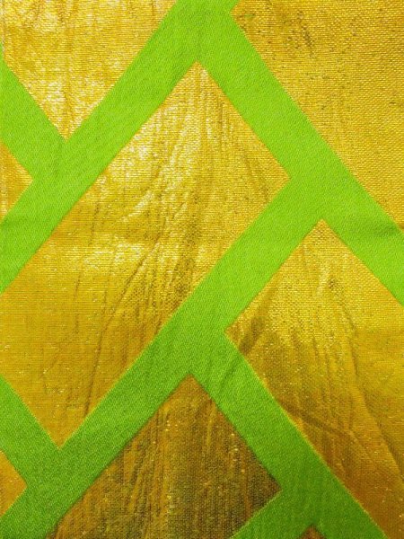 Photo2: M0902D Vintage Japanese Kimono   Yellowish Green HANHABA OBI half width sash Wickerworks Silk. (Grade B) (2)