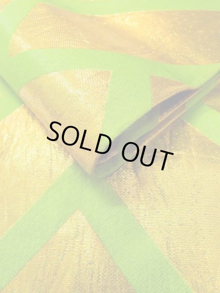 Photo7: M0902D Vintage Japanese Kimono   Yellowish Green HANHABA OBI half width sash Wickerworks Silk. (Grade B) (7)
