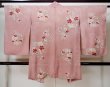 Photo2: M0907A Antique Japanese women   Pink HAORI short jacket / Silk. Flower, Stains/Soils all over.  (Grade C) (2)