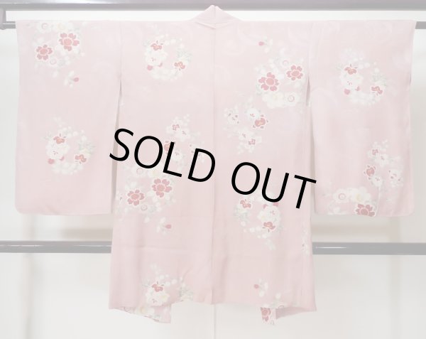 Photo2: M0907A Antique Japanese women   Pink HAORI short jacket / Silk. Flower, Stains/Soils all over.  (Grade C) (2)