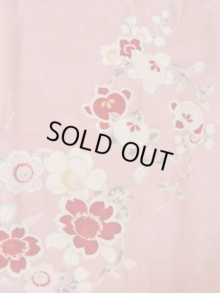 Photo3: M0907A Antique Japanese women   Pink HAORI short jacket / Silk. Flower, Stains/Soils all over.  (Grade C) (3)