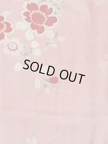 Photo4: M0907A Antique Japanese women   Pink HAORI short jacket / Silk. Flower, Stains/Soils all over.  (Grade C) (4)