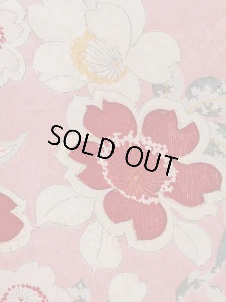 Photo5: M0907A Antique Japanese women   Pink HAORI short jacket / Silk. Flower, Stains/Soils all over.  (Grade C) (5)