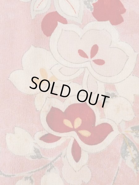 Photo7: M0907A Antique Japanese women   Pink HAORI short jacket / Silk. Flower, Stains/Soils all over.  (Grade C) (7)