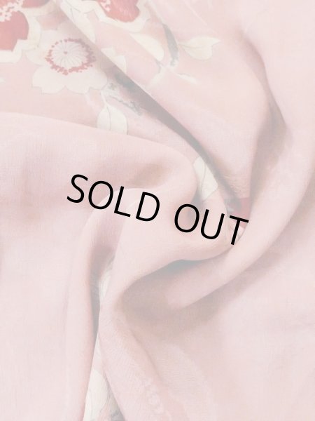 Photo11: M0907A Antique Japanese women   Pink HAORI short jacket / Silk. Flower, Stains/Soils all over.  (Grade C) (11)