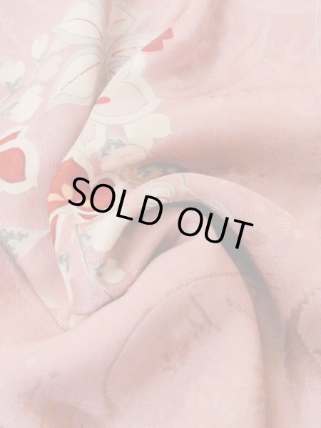 Photo12: M0907A Antique Japanese women   Pink HAORI short jacket / Silk. Flower, Stains/Soils all over.  (Grade C) (12)