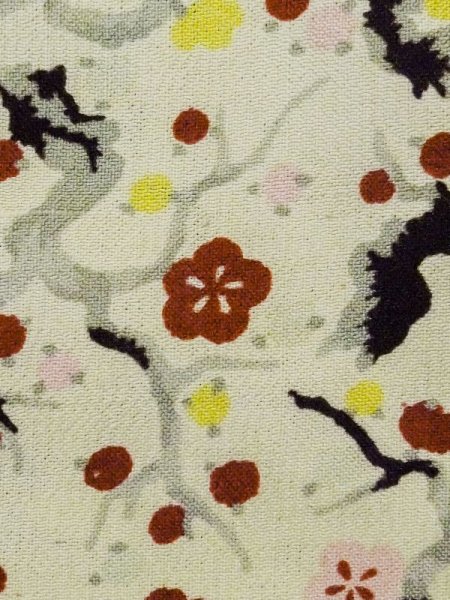 Photo5: M0907D Antique Japanese women Pale Light Green HAORI short jacket / Silk. UME plum bloom   (Grade C) (5)