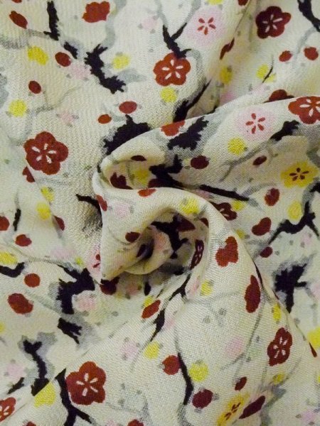 Photo10: M0907D Antique Japanese women Pale Light Green HAORI short jacket / Silk. UME plum bloom   (Grade C) (10)