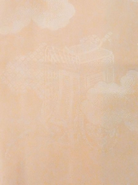 Photo6: M0907E Antique Japanese women Pale Light Orange HAORI short jacket / Silk.    (Grade C) (6)