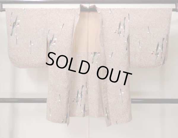 Photo1: M0907F Antique Japanese women   Coral HAORI short jacket / Silk. Tree,   (Grade D) (1)