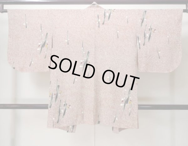 Photo2: M0907F Antique Japanese women   Coral HAORI short jacket / Silk. Tree,   (Grade D) (2)