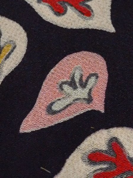 Photo9: M0907G Antique Japanese women   Black HAORI short jacket / Silk. Leaf,   (Grade D) (9)