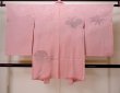 Photo2: M0907I Antique Japanese women   Pink HAORI short jacket / Silk. KIRI paulownia Based woven pattern: Bamboo leaf, Lozenges pattern  (Grade C) (2)