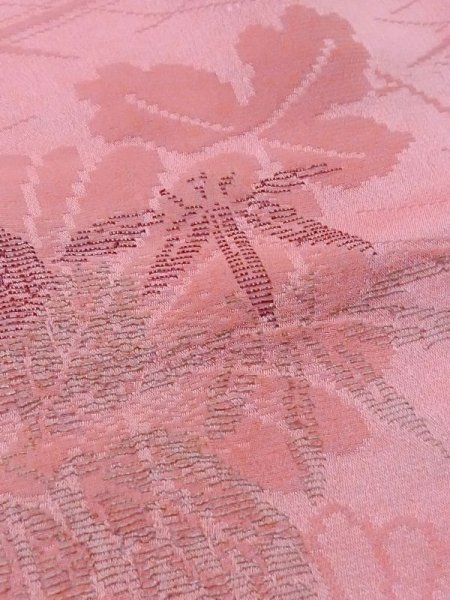 Photo9: M0907I Antique Japanese women   Pink HAORI short jacket / Silk. KIRI paulownia Based woven pattern: Bamboo leaf, Lozenges pattern  (Grade C) (9)