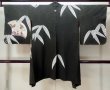 Photo2: M0907J Antique Japanese women   Black HAORI short jacket / Silk. Pine tree/branch/needle,   (Grade C) (2)