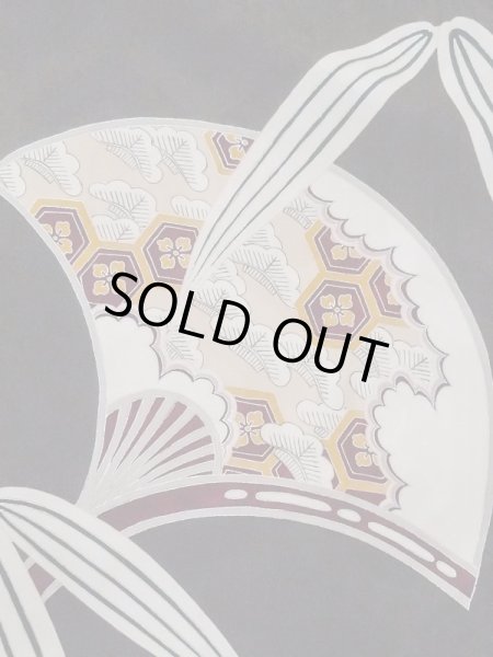 Photo7: M0907J Antique Japanese women   Black HAORI short jacket / Silk. Pine tree/branch/needle,   (Grade C) (7)