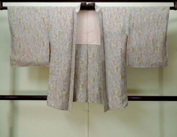 Photo1: M0907K Antique Japanese women Light Grayish Light Blue HAORI short jacket / Silk. Line,   (Grade C) (1)