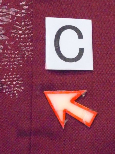 Photo17: M0907L Antique Japanese women  Dark Red HAORI short jacket / Silk. Peony, Fringed pink pattern  (Grade C) (17)