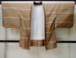 Photo1: M0907O Vintage Japanese women   Beige HAORI short jacket / Silk. Stripes   (Grade C) (1)