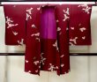 Photo1: M0907R Antique Japanese women  Dark Red HAORI short jacket / Silk. Flower, There is an impression from use.  (Grade D) (1)