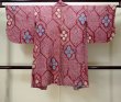Photo2: M0907T Antique Japanese women Vivid Purplish Pink HAORI short jacket / Silk. Lozenges,   (Grade D) (2)