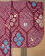 Photo15: M0907T Antique Japanese women Vivid Purplish Pink HAORI short jacket / Silk. Lozenges,   (Grade D) (15)