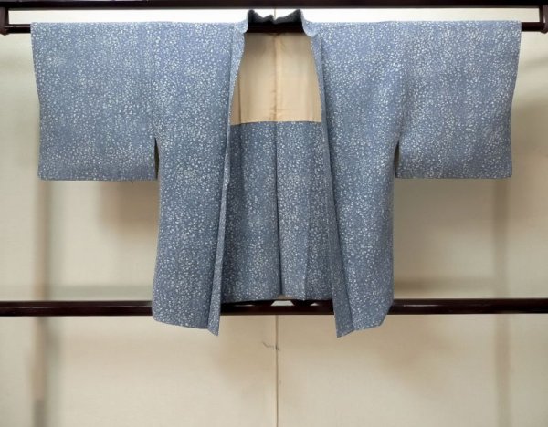 Photo1: M0907Z Vintage Japanese women  Grayish Light Blue HAORI short jacket /  Abstract pattern   (Grade B) (1)