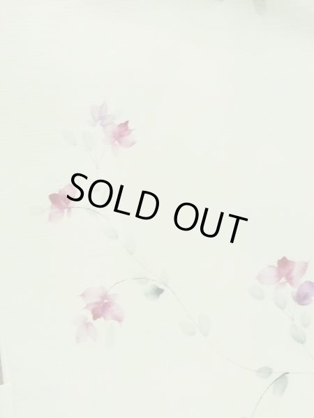 Photo3: M0908C Vintage Japanese women  Pale Yellowish Green HAORI short jacket / Synthetic. Flower,   (Grade C) (3)