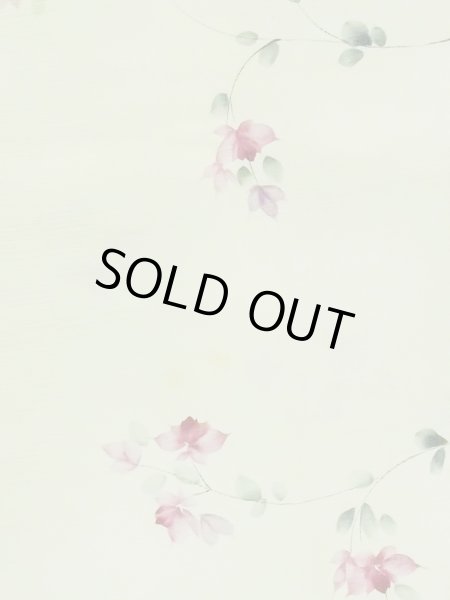 Photo4: M0908C Vintage Japanese women  Pale Yellowish Green HAORI short jacket / Synthetic. Flower,   (Grade C) (4)