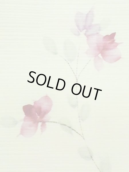 Photo6: M0908C Vintage Japanese women  Pale Yellowish Green HAORI short jacket / Synthetic. Flower,   (Grade C) (6)