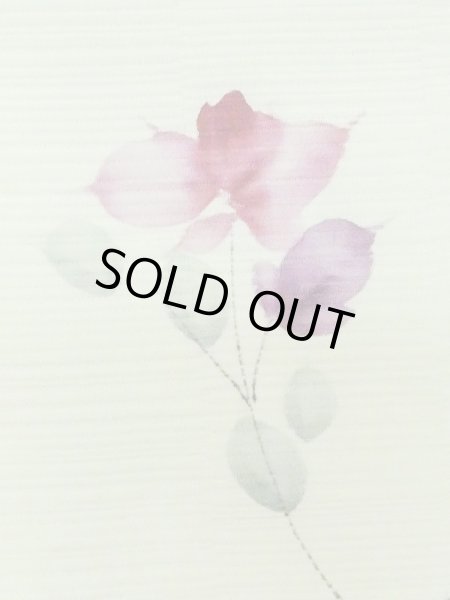 Photo7: M0908C Vintage Japanese women  Pale Yellowish Green HAORI short jacket / Synthetic. Flower,   (Grade C) (7)