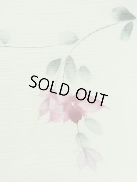 Photo8: M0908C Vintage Japanese women  Pale Yellowish Green HAORI short jacket / Synthetic. Flower,   (Grade C) (8)