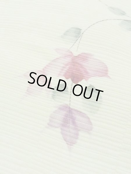 Photo10: M0908C Vintage Japanese women  Pale Yellowish Green HAORI short jacket / Synthetic. Flower,   (Grade C) (10)