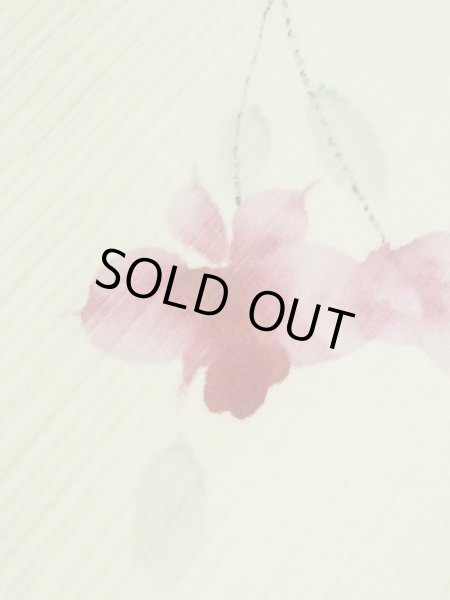 Photo11: M0908C Vintage Japanese women  Pale Yellowish Green HAORI short jacket / Synthetic. Flower,   (Grade C) (11)