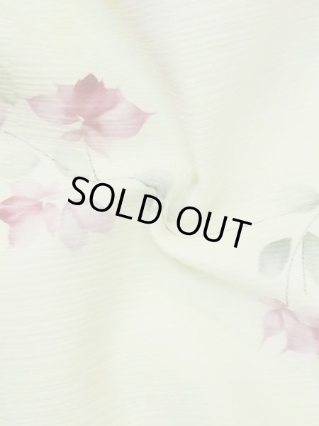 Photo12: M0908C Vintage Japanese women  Pale Yellowish Green HAORI short jacket / Synthetic. Flower,   (Grade C) (12)