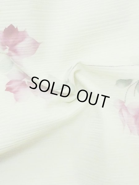 Photo13: M0908C Vintage Japanese women  Pale Yellowish Green HAORI short jacket / Synthetic. Flower,   (Grade C) (13)