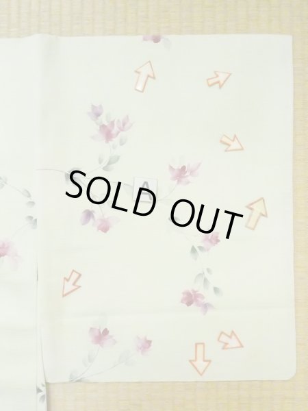 Photo15: M0908C Vintage Japanese women  Pale Yellowish Green HAORI short jacket / Synthetic. Flower,   (Grade C) (15)