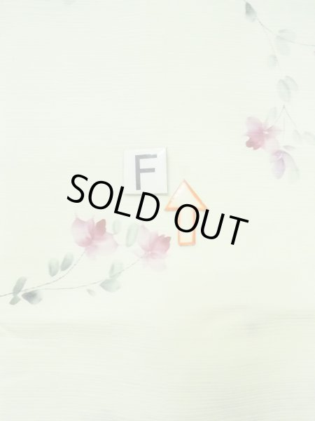 Photo20: M0908C Vintage Japanese women  Pale Yellowish Green HAORI short jacket / Synthetic. Flower,   (Grade C) (20)