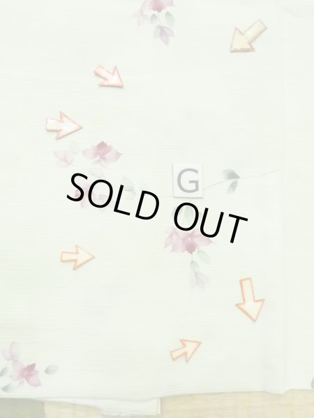 Photo21: M0908C Vintage Japanese women  Pale Yellowish Green HAORI short jacket / Synthetic. Flower,   (Grade C) (21)