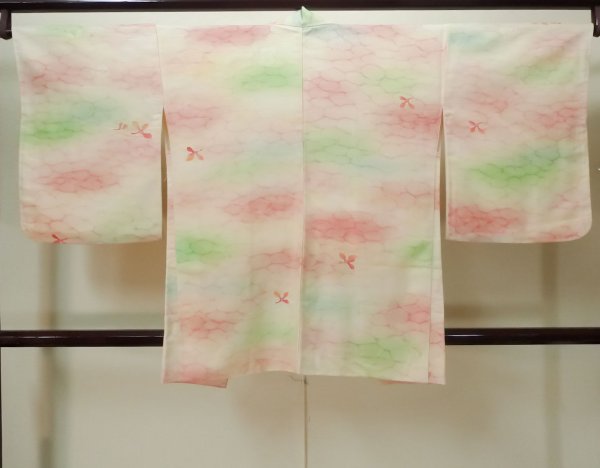 Photo2: M0908D Vintage Japanese women  Pale Pink HAORI short jacket / Synthetic. Abstract pattern   (Grade D) (2)