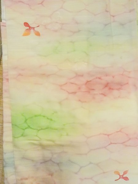 Photo4: M0908D Vintage Japanese women  Pale Pink HAORI short jacket / Synthetic. Abstract pattern   (Grade D) (4)